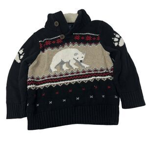 Baby Gap Boys Black‎ and Red Intarsia Bear Sweater Cotton Size 3 Toddler